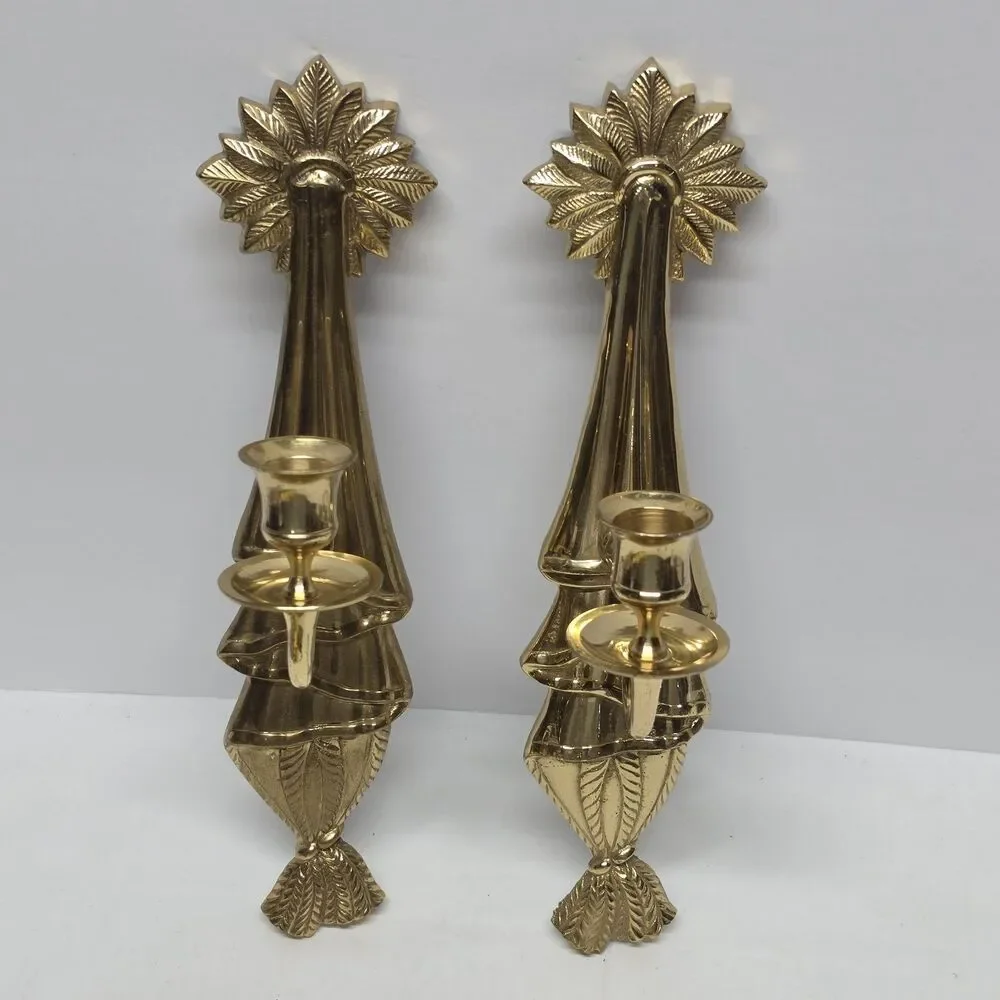 Vintage Hollywood Regency Brass Wall Candle Holder 12